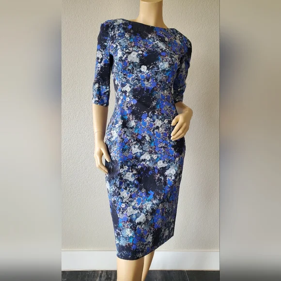 ERDEM MELANIE SCOOPBACK BLUE FLORAL MIDI DRESS US 6 NWOT - Picture 16 of 16
